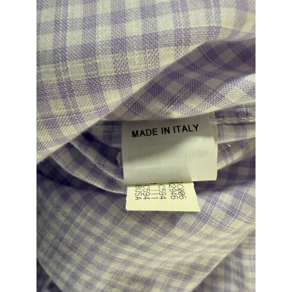 Brunello Cucinelli Plaid Button Down Dress Shirt sz Large color purple white - Picture 3 of 6
